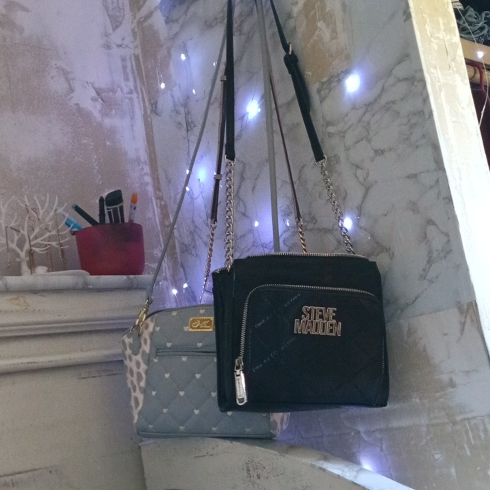 Steve Madden Black Quilted Belt Bag with Gold Logo